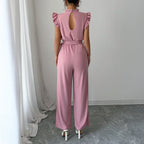 Damen Eleganter Jumpsuit mit Rüschendetails und Rückenausschnitt R&B