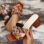 Damen Offene Blockabsatz-Sandalen mit modischem Ethno-Design R&B