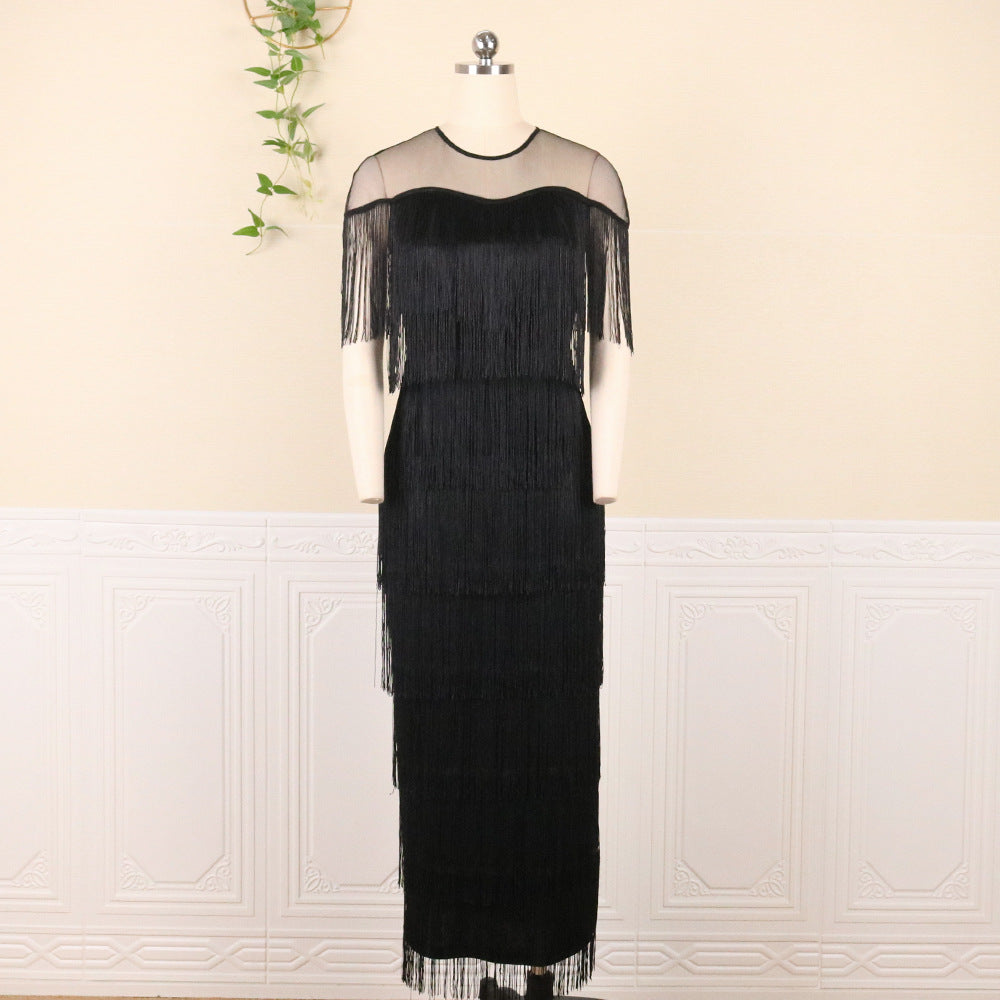 Damen Wickelkleid mit fransierendem Design und seitlichem Schlitz R&B