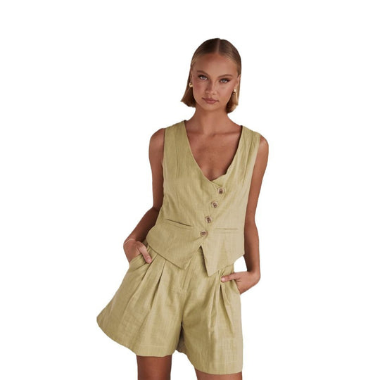 Damen Lässiger Zweiteiler mit Kurzarm-Bluse und Shorts R&B