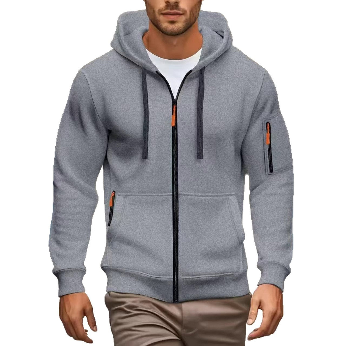 Herren nan funktionale Kapuzenjacke mit durchgehendem Reißverschluss, Ärmeltasche und elastischen Bündchen R&B
