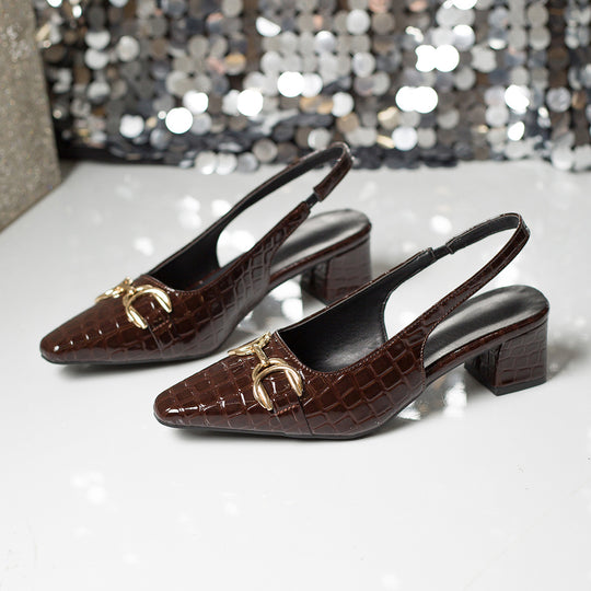 Damen Slingback-Pantoletten mit eleganter Krokoprägung und goldener Schnalle R&B