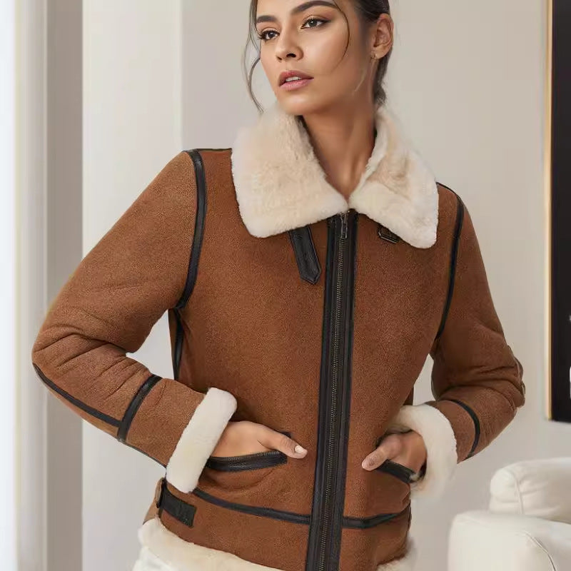 Damen trendige Faux-Fur-Jacke mit lässigem Schnitt und praktischen Taschen R&B