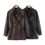 Damen Kunstlederjacke mit breitem Revers und praktischen Taschen R&B