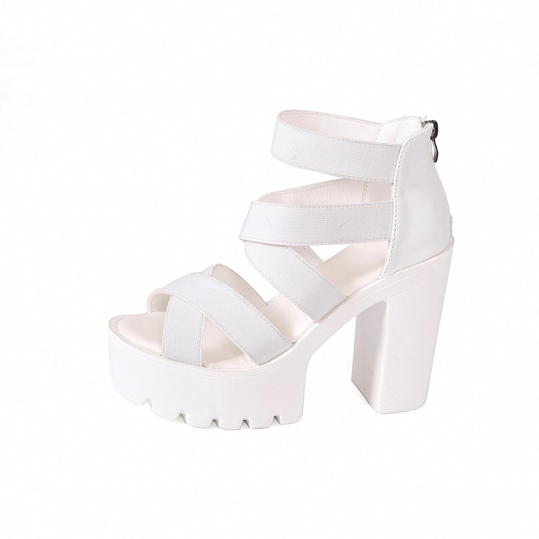 Damen Plateau-Sandalen mit modischem Riemendesign und stabilem Blockabsatz R&B