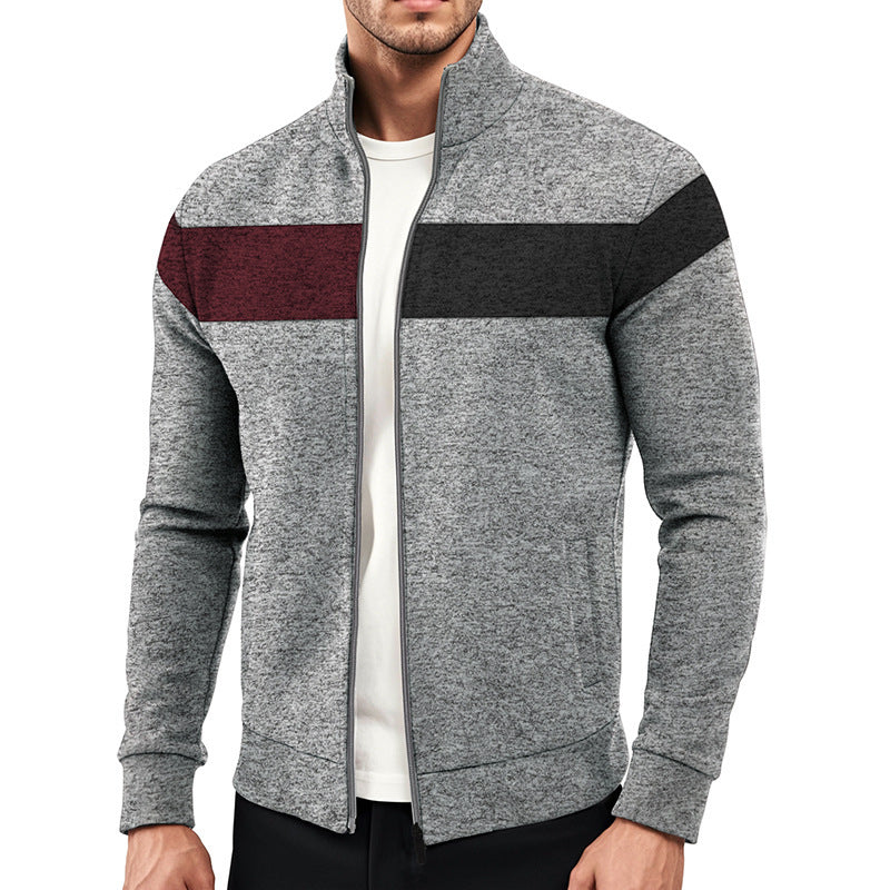 Herren sportlicher Stehkragenpullover mit kontrastierenden Farbbereichen und hochwertiger Baumwolle R&B