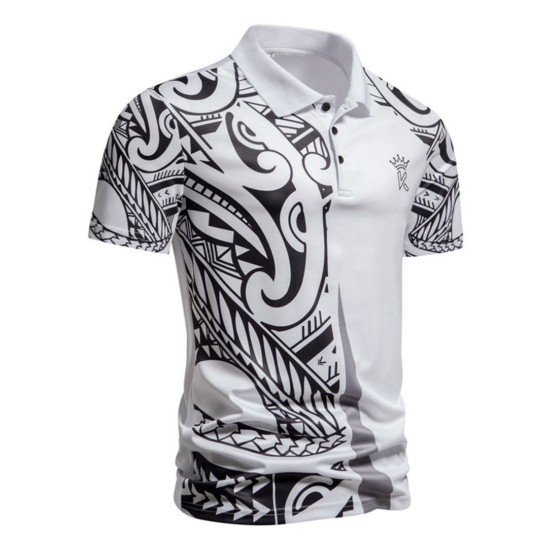 Herren Poloshirt mit modernem tribal Design und atmungsaktiver Funktionalität R&B