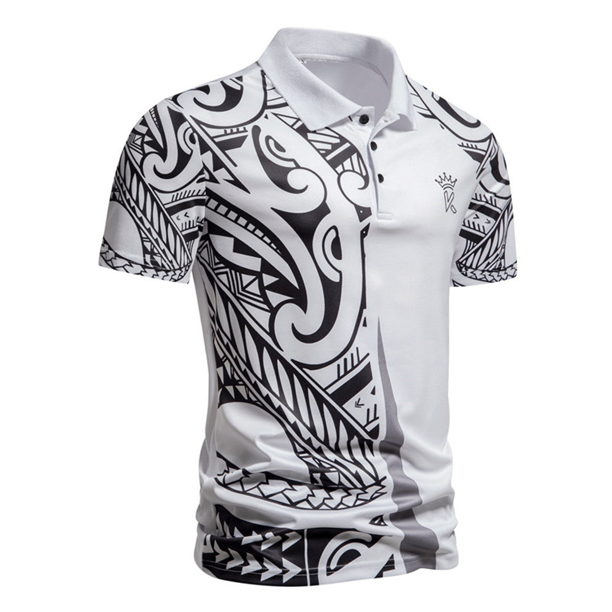 Herren Poloshirt mit modernem tribal Design und atmungsaktiver Funktionalität