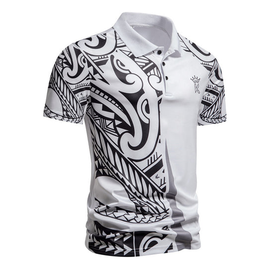 Herren Poloshirt mit modernem tribal Design und atmungsaktiver Funktionalität R&B