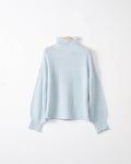 Damen grobstrick Pullover mit Stehkragen und überschnittenen Schultern