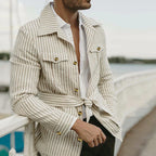 Damen Lässige Streifenjacke mit praktischen Taschen und modischem Revers R&B