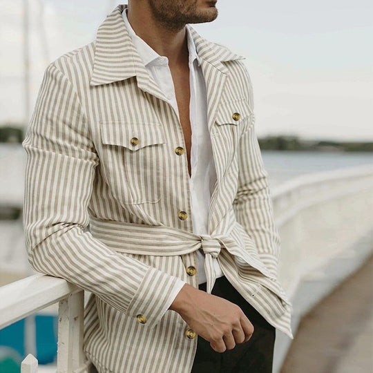 Damen Lässige Streifenjacke mit praktischen Taschen und modischem Revers R&B