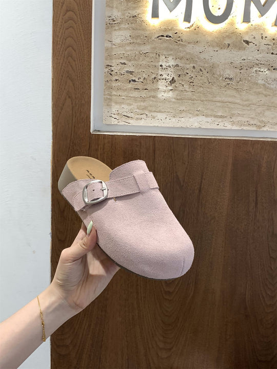 Damen bequeme Clogs mit dekorativem Schnallenverschluss und hochwertigem Veloursleder R&B