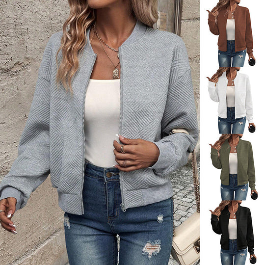 Damen modische Sweatjacke mit strukturiertem Design und praktischen Reißverschlusstaschen R&B