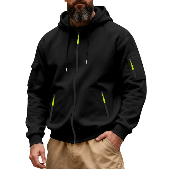 Herren nan funktionale Kapuzen-Sweatjacke mit durchgehendem Reißverschluss und Armtasche R&B