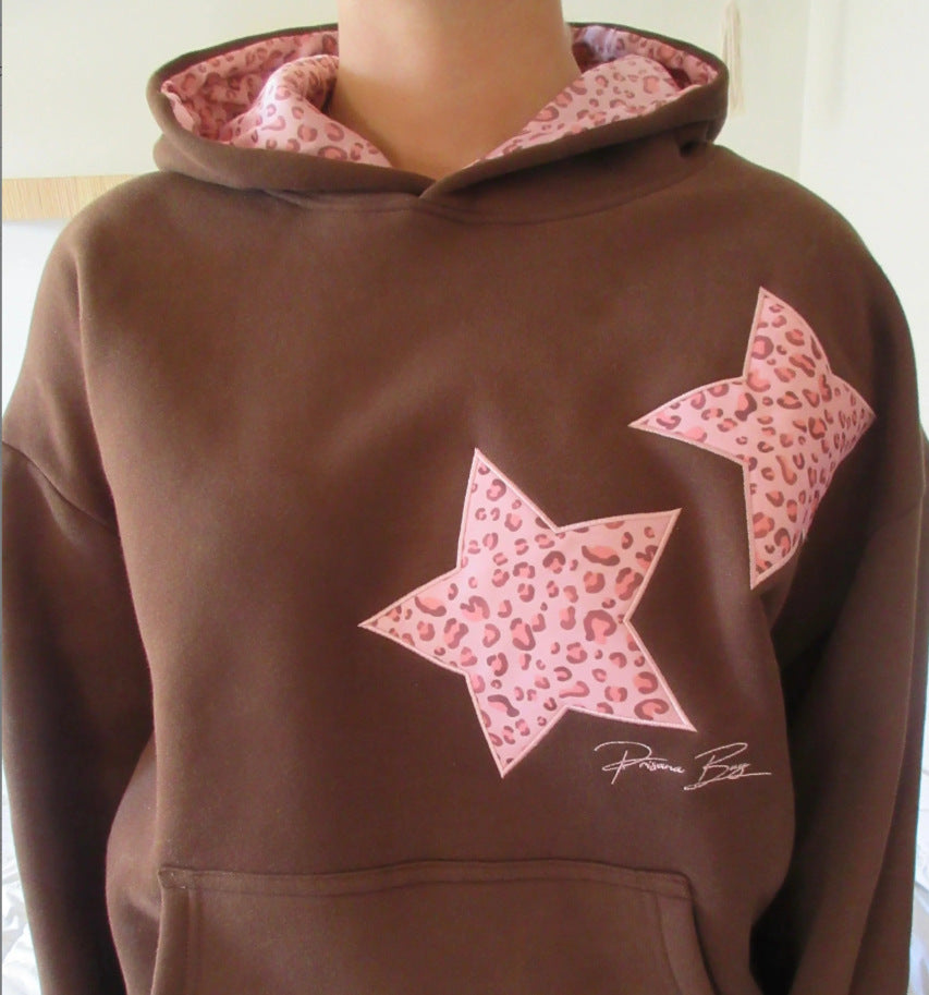 Damen nan Oversize-Kapuzenpullover mit Stern-Applikationen und gefütterter Kapuze R&B