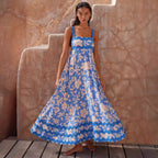 Damen Maxikleid mit elegantem Wellenmuster und fließendem Rock R&B