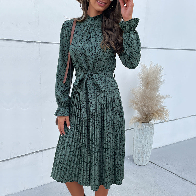 Damen Midi-Kleid mit eleganter Rüschendetails und Taillengürtel R&B