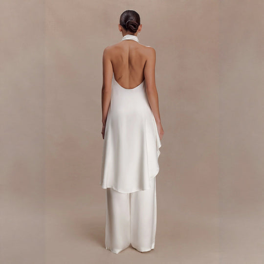 Damen elegantes satinierter Einteiler mit asymmetrischem Schnitt R&B