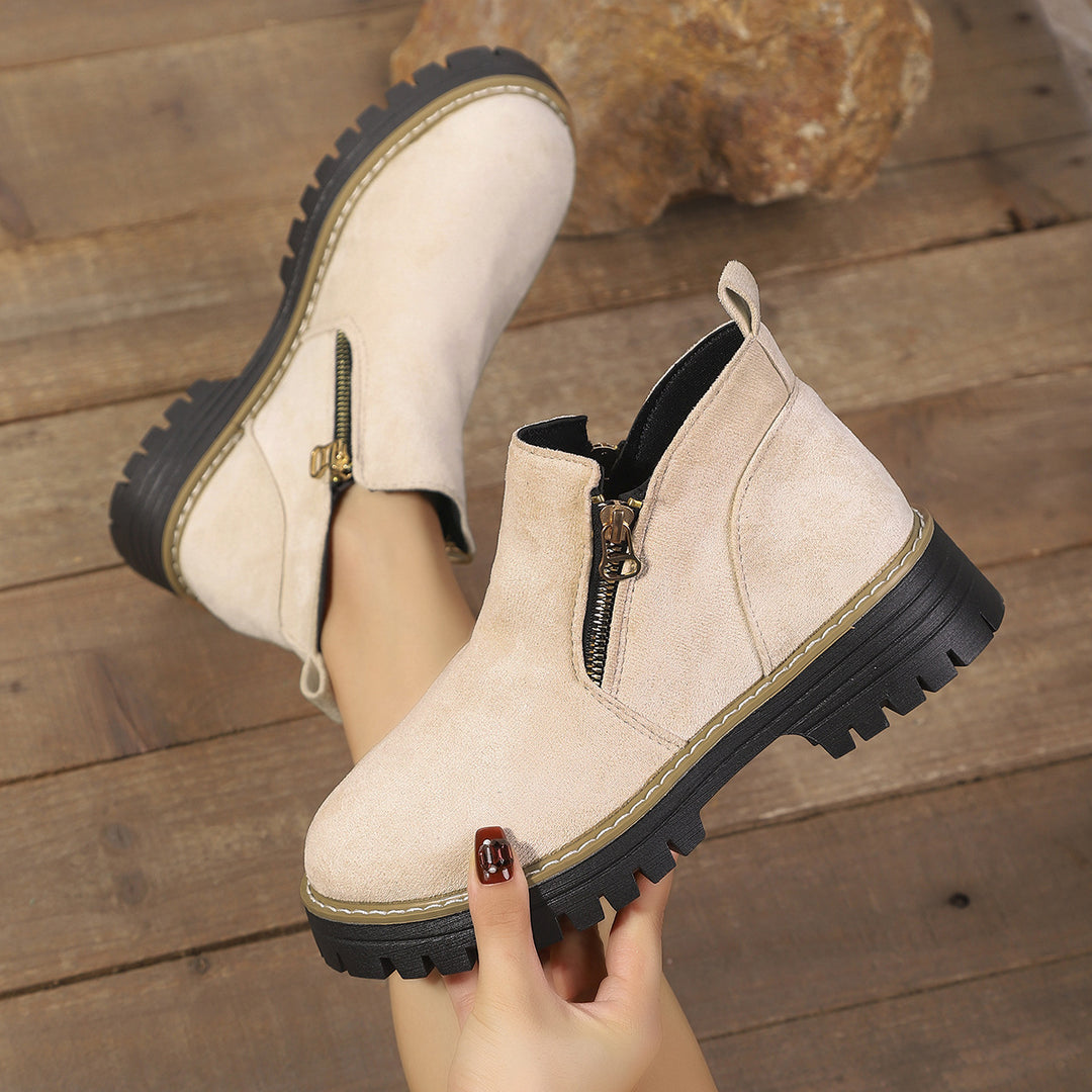 Damen modische Ankle-Stiefeletten mit seitlichem Reißverschluss und rutschfester Sohle R&B
