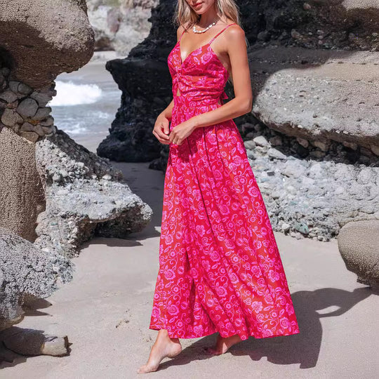 Damen Maxikleid mit raffiniertem Knotendesign und floralem Muster R&B