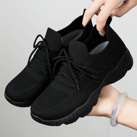 Damen atmungsaktive und flexible Fitness-Sneaker mit elastischer Schnürung R&B