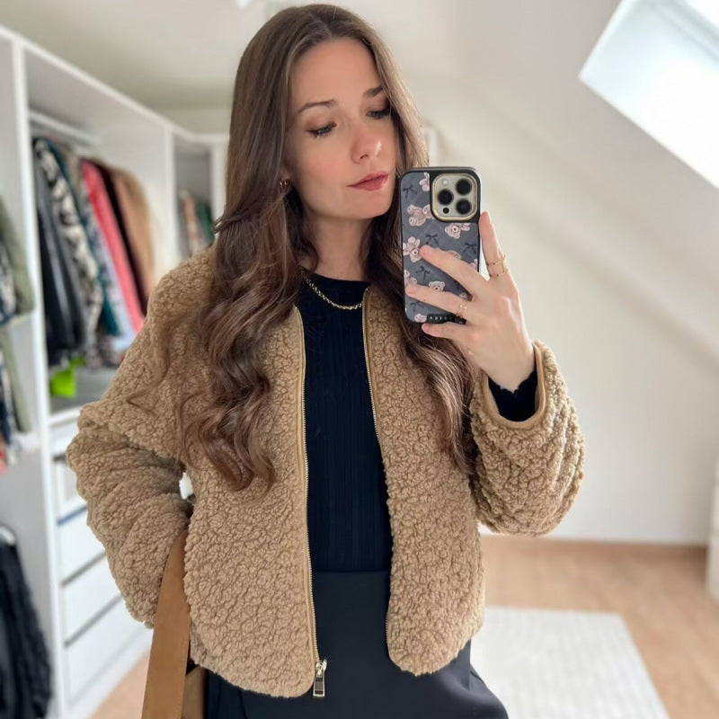 Damen Teddyjacke mit Reißverschluss und seitlichen Eingrifftaschen R&B