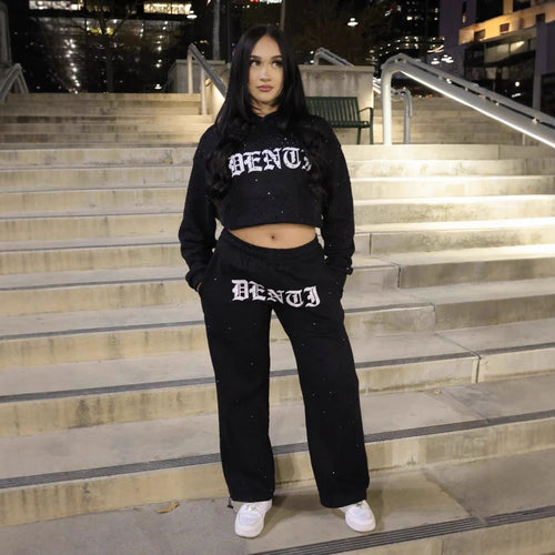 Damen nan weite Sweathose mit Sternenallover, Gothic-Logoprint, elastischem Bund und Eingrifftaschen R&B