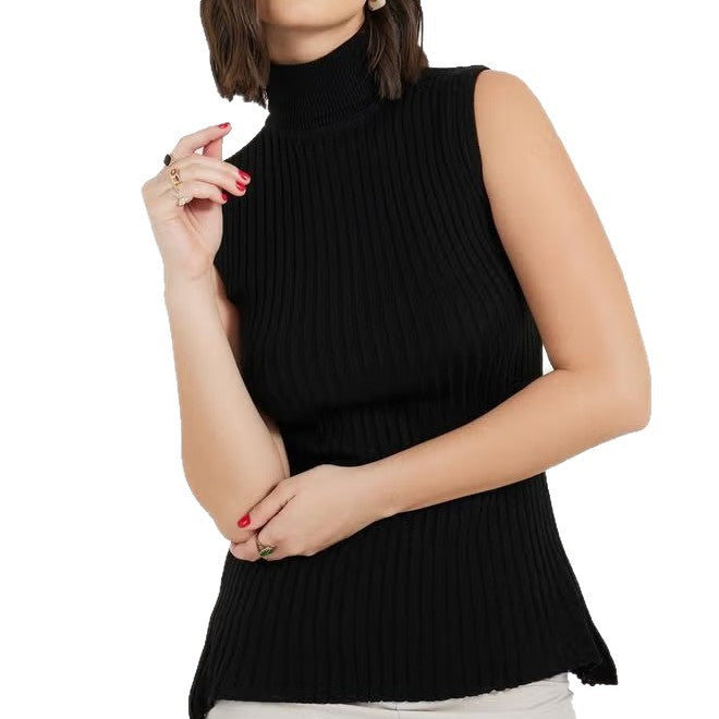Damen Rollkragenpullover ohne Ärmel mit senkrechtem Rippenmuster R&B