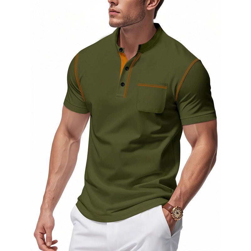 Herren Polo-Shirt mit modischem Henley-Kragen und praktischer Brusttasche
