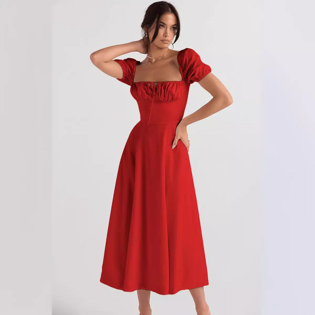 Damen Midi-Kleid mit gerafftem Oberkörper und ausgestelltem Rock R&B