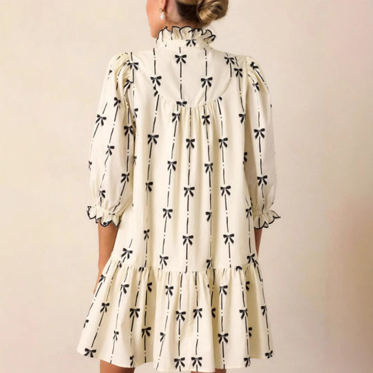 Damen luftiges Freizeitkleid mit Rüschen und zartem Schleifenprint R&B
