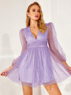 Damen Festliches Kleid mit schimmernden Details und Puffärmeln R&B