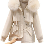 Damen Winterjacke mit funktionalem Reißverschluss und abnehmbarem Kunstpelzkragen R&B