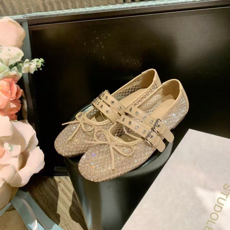 Damen Ballerinas mit doppeltem Riemen und funkelnder Optik R&B