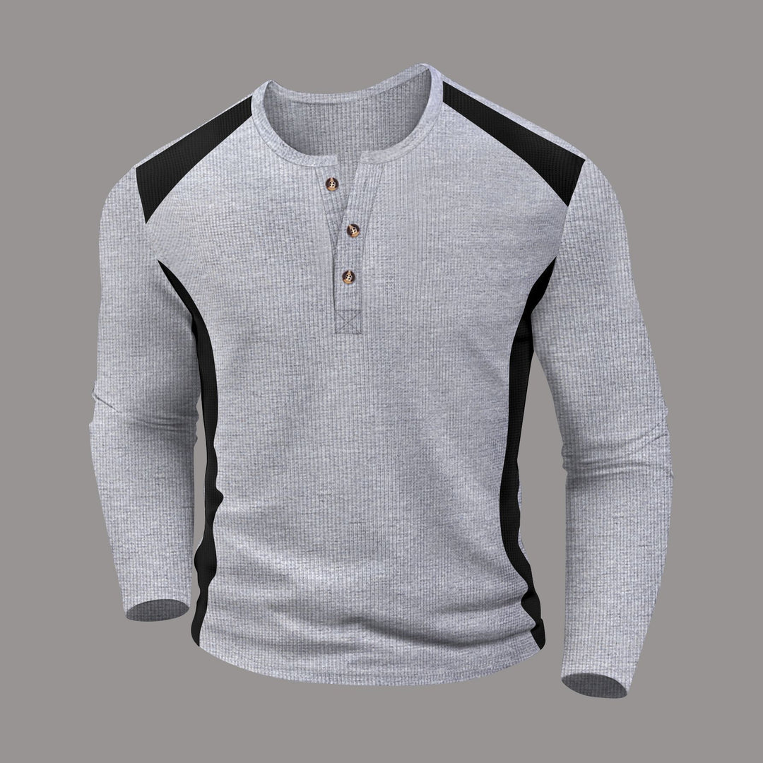 Herren Langarm-Henley-Shirt aus atmungsaktivem Material mit Kontrastdetails R&B