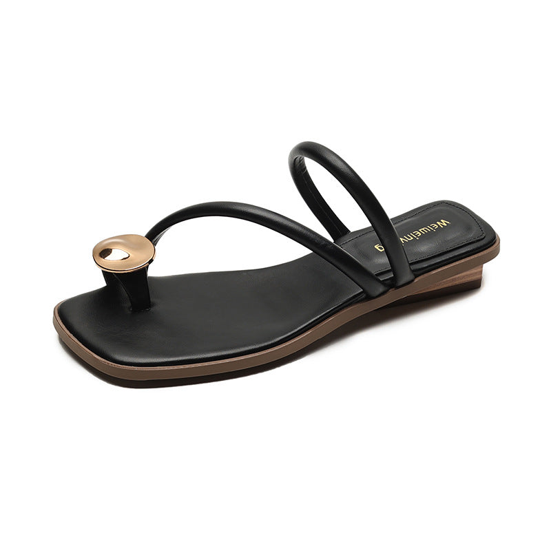 Damen elegante Zehentrenner-Sandalen mit modischem Riemendesign und Glanzakzent R&B