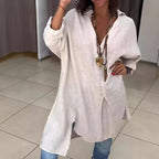 Damen Leinen Tunika mit asymmetrischem Schnitt und eleganten Details R&B