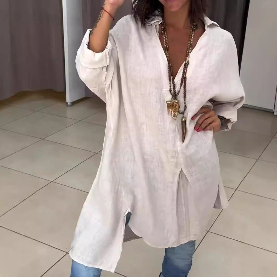 Damen Leinen Tunika mit asymmetrischem Schnitt und eleganten Details R&B