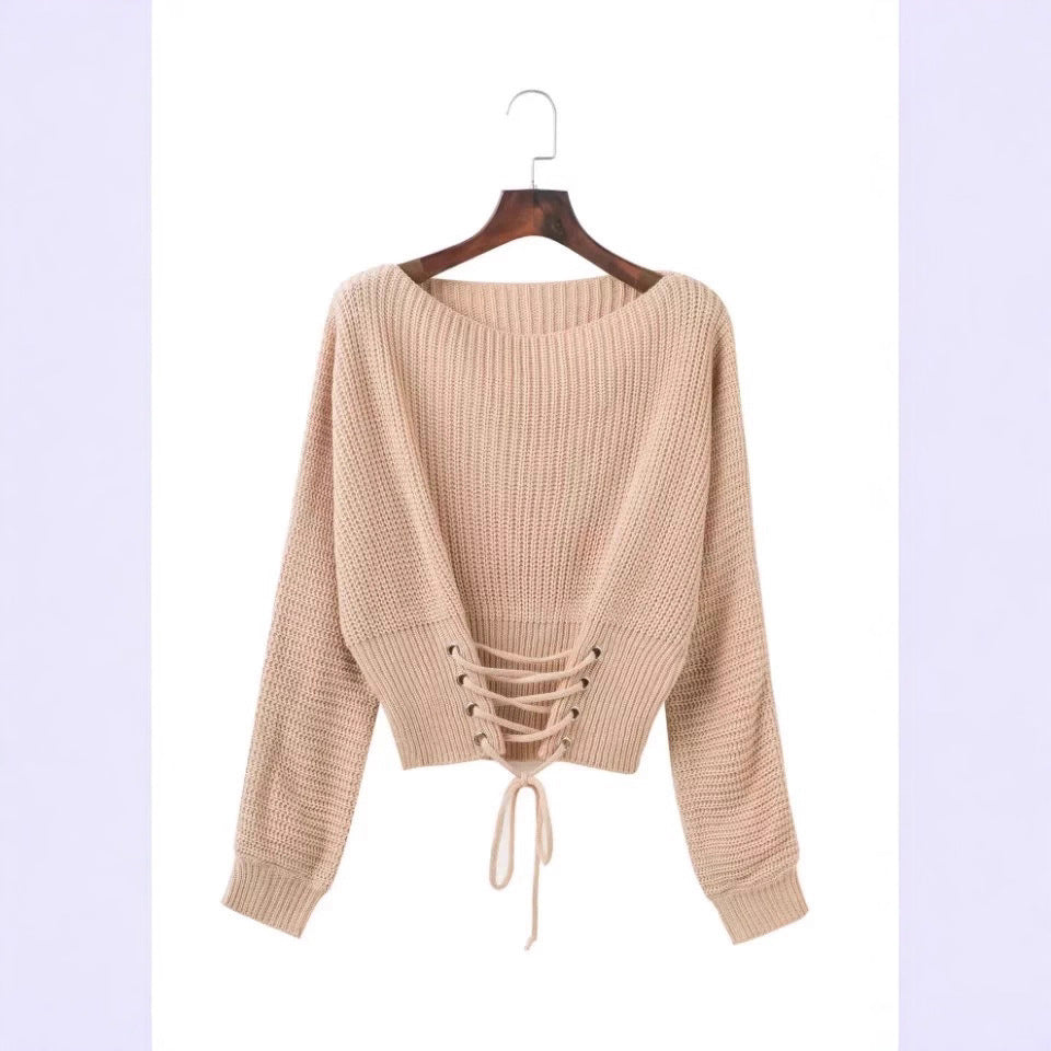 Damen modischer Strickpullover mit tiefem Rückendetail und lässiger Passform R&B