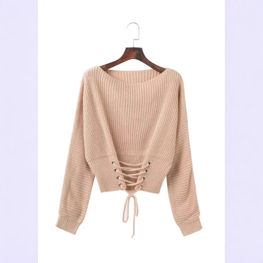 Damen modischer Strickpullover mit tiefem Rückendetail und lässiger Passform R&B