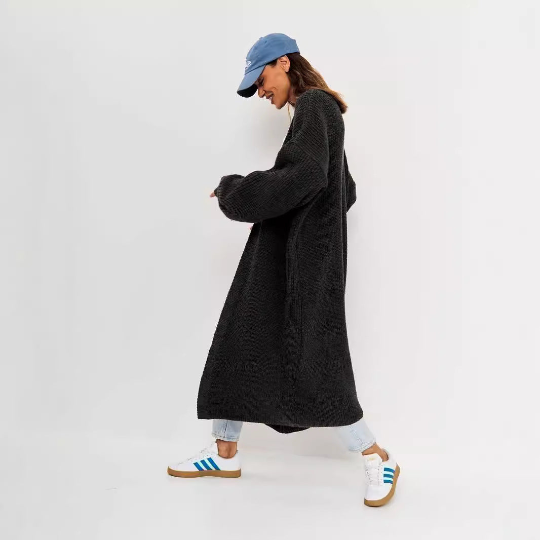 Damen Großer Strickmantel mit offener Front und lässiger Silhouette R&B