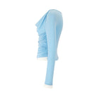 Damen figurbetontes Longsleeve mit elegantem Raffungseffekt und tiefem Ausschnitt EB