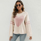 Damen Strickpullover mit Herzmotiv und lässigen Ärmelabschlüssen R&B