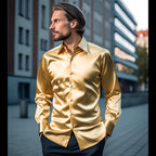 Herren Elegantes Satin-Hemd mit glänzender Oberfläche und modernem Schnitt