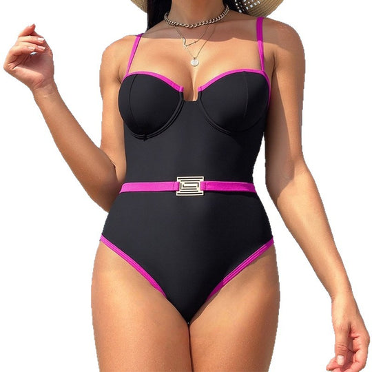Damen Monokini mit modischem Metallgürtel und strukturiertem Oberteil R&B