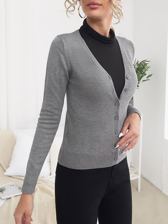 Damen lässiger Langarm-Cardigan mit Knopfverschluss R&B