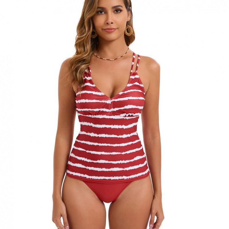 Damen Tankini mit modischem Streifenmuster und verstellbaren Trägern R&B