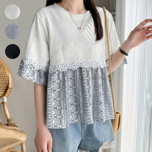 Damen Freizeitbluse mit Spitzenbesatz R&B