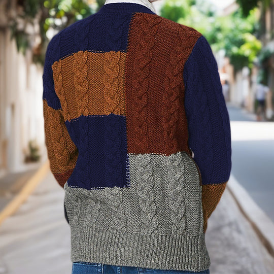 Herren Grobstrick Cardigan mit farbigen Akzenten und praktischen Taschen R&B